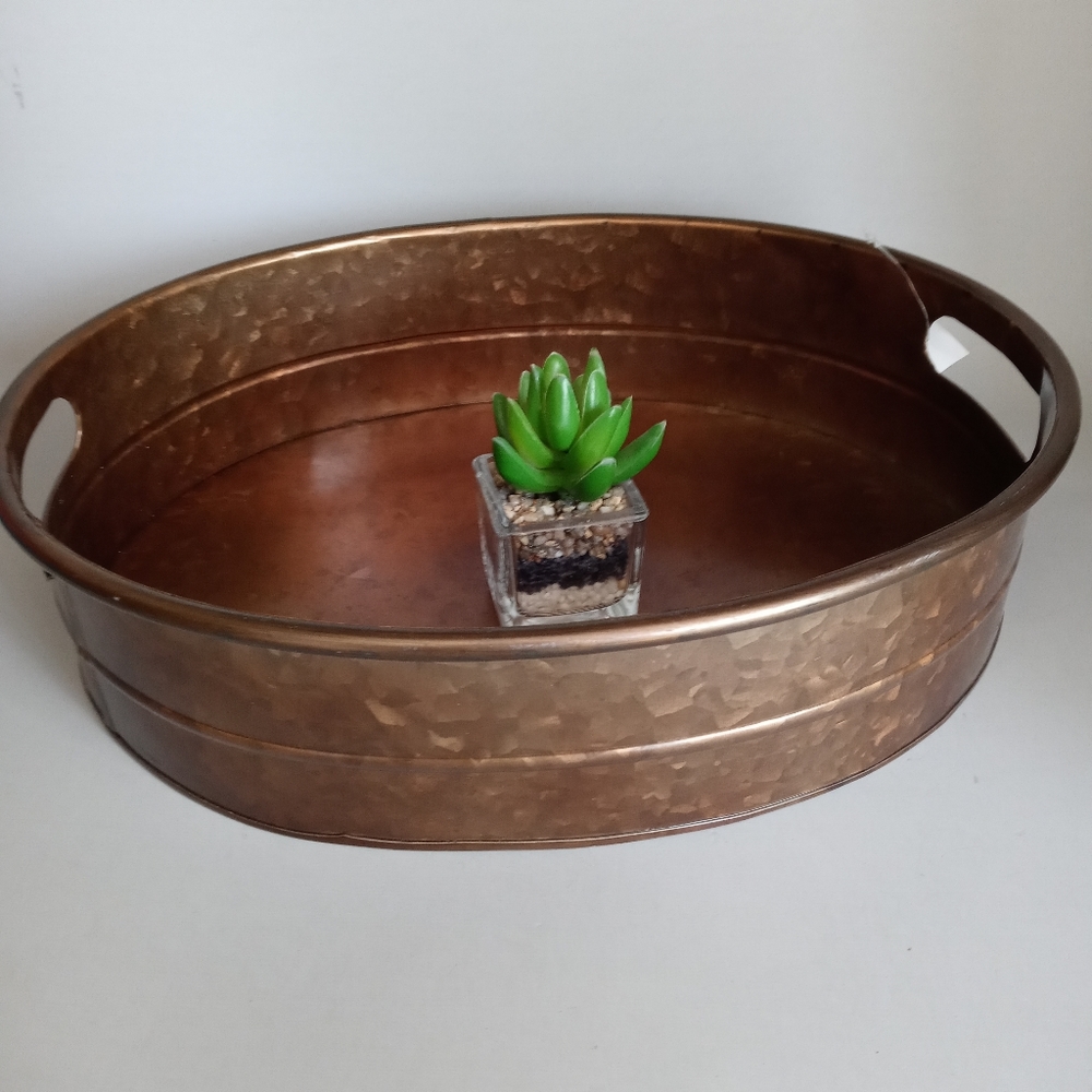 Oval Metal Tray color brown with handles  outdoor decor any room New